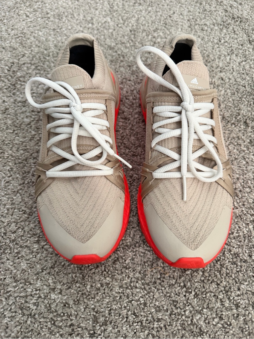 adidas by Stella McCartney Beige Knit Sneakers with Coral Accents